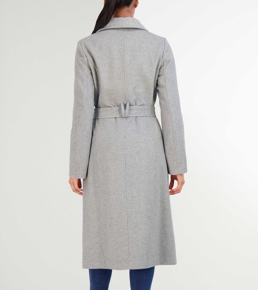 Women Cole Haan Jackets & Coats | Women'S Slick Wool Long Coat Light Grey