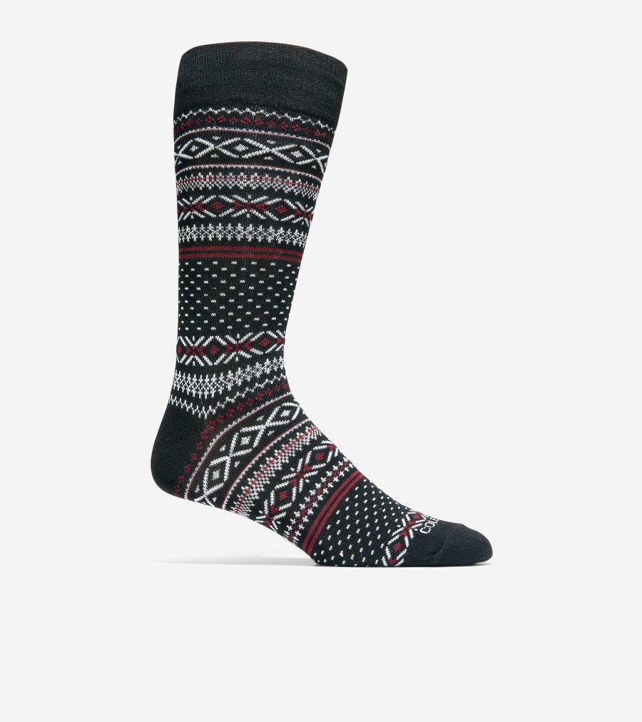 Men Cole Haan Socks | Fair Isle Dress Crew Socks Black