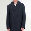 Men Cole Haan Coats & Jackets | Men'S Wool Peacoat Navy