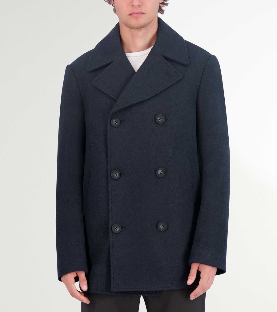 Men Cole Haan Coats & Jackets | Men'S Wool Peacoat Navy