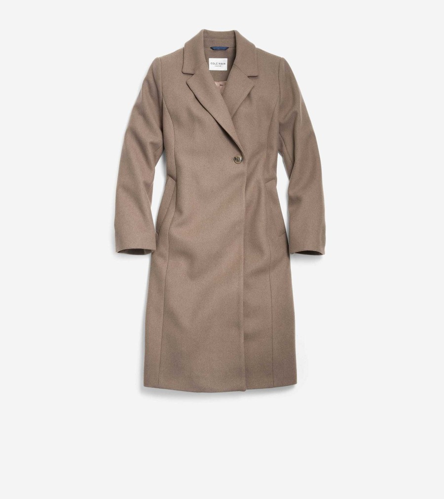 Women Cole Haan Jackets & Coats | Women'S Slick Wool Asymmetric Coat Taupe