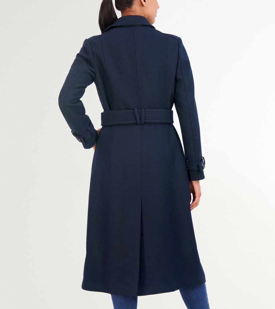 Women Cole Haan Jackets & Coats | Women'S Flared Trench Coat Navy