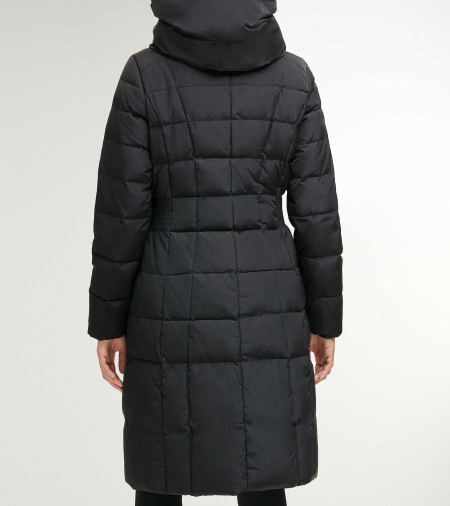 Women Cole Haan Jackets & Coats | Women'S Signature 40" Taffeta Down Coat With Hood Black