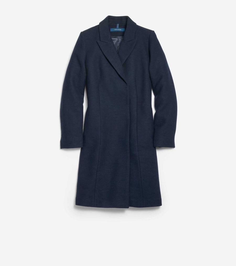 Women Cole Haan Jackets & Coats | Women'S Asymmetrical Peak Lapel Coat Navy