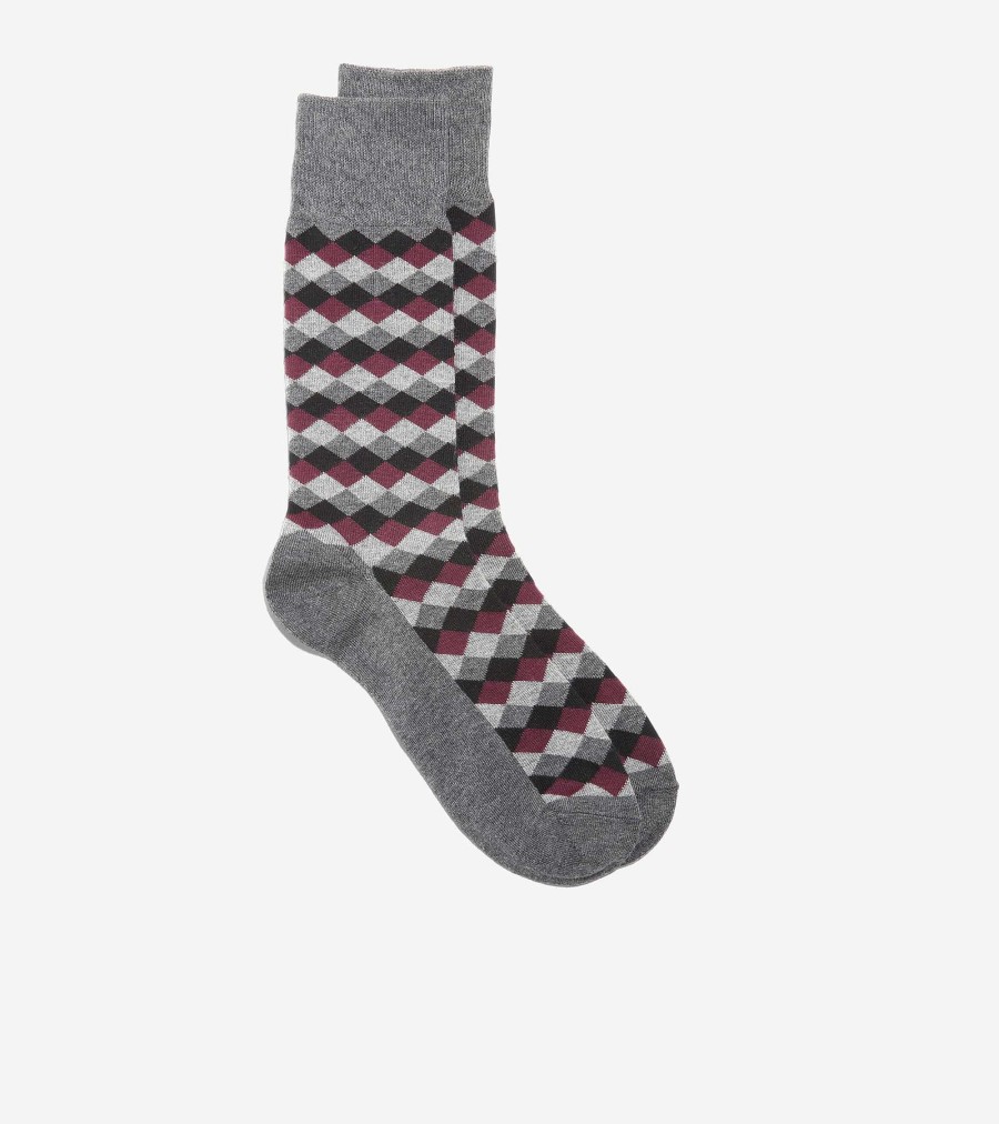 Men Cole Haan Socks | Men'S Diamond Dress Crew Socks Dark Grey Heather