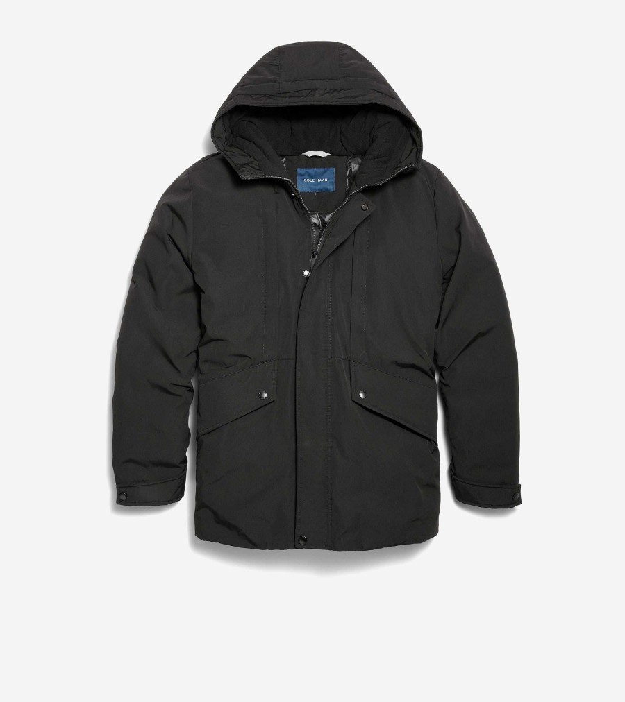 Men Cole Haan Coats & Jackets | Men'S Hooded Puffer Jacket Black