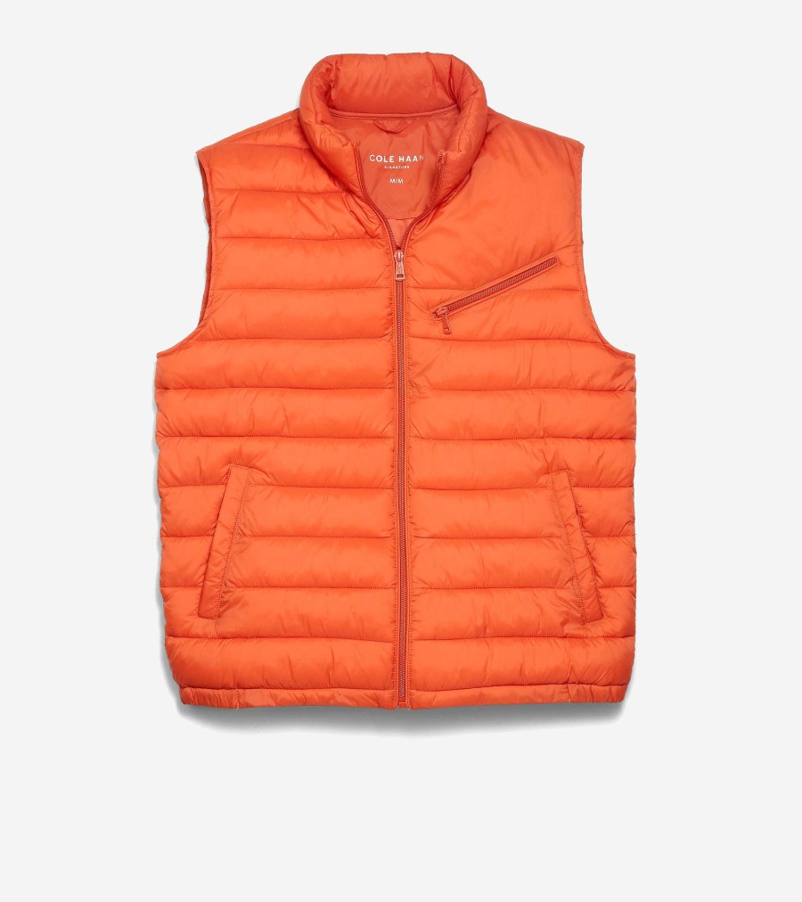 Men Cole Haan Coats & Jackets | Men'S Quilted Vest Burnt Orange