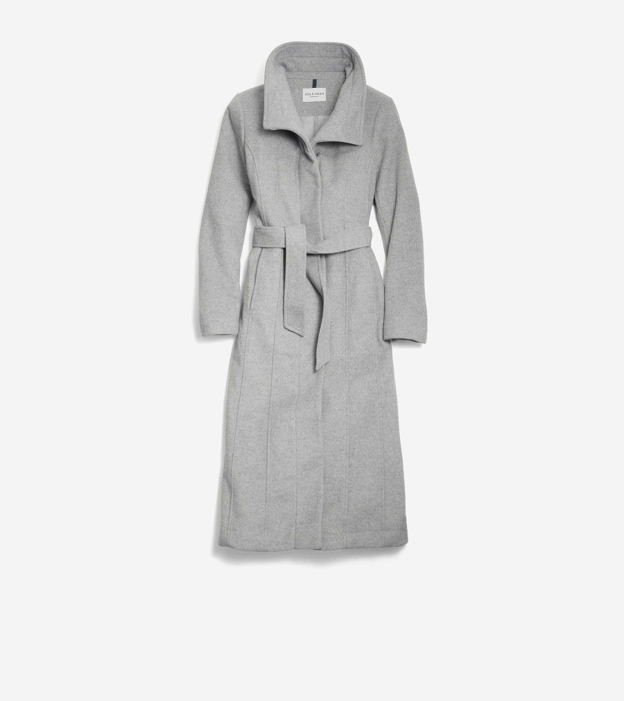 Women Cole Haan Jackets & Coats | Women'S Slick Wool Long Coat Light Grey