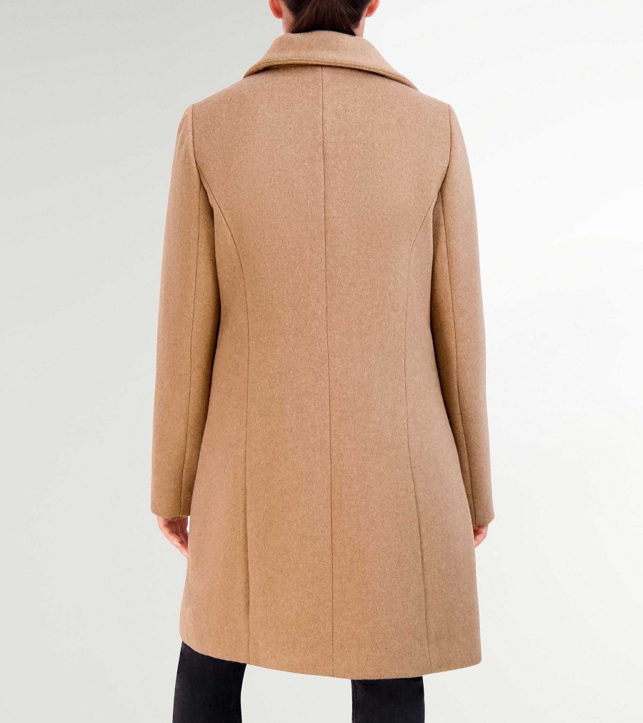 Women Cole Haan Jackets & Coats | Women'S Convertible Collar Button-Up Coat Camel