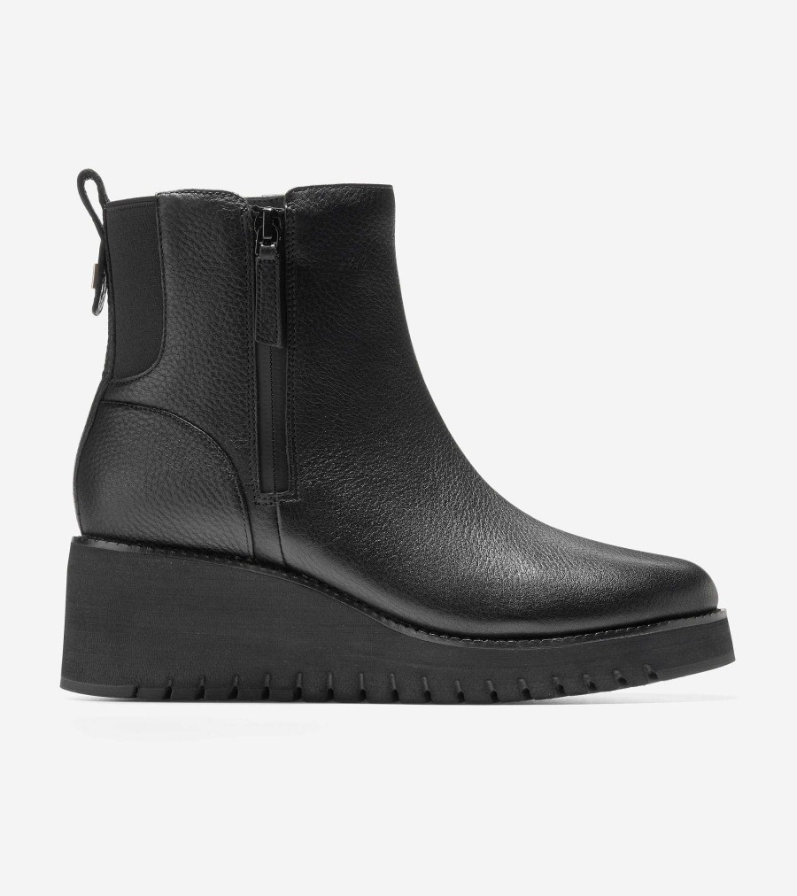 Women Cole Haan Boots | Women'S Zer Grand City Wedge Side Zip Boot Black