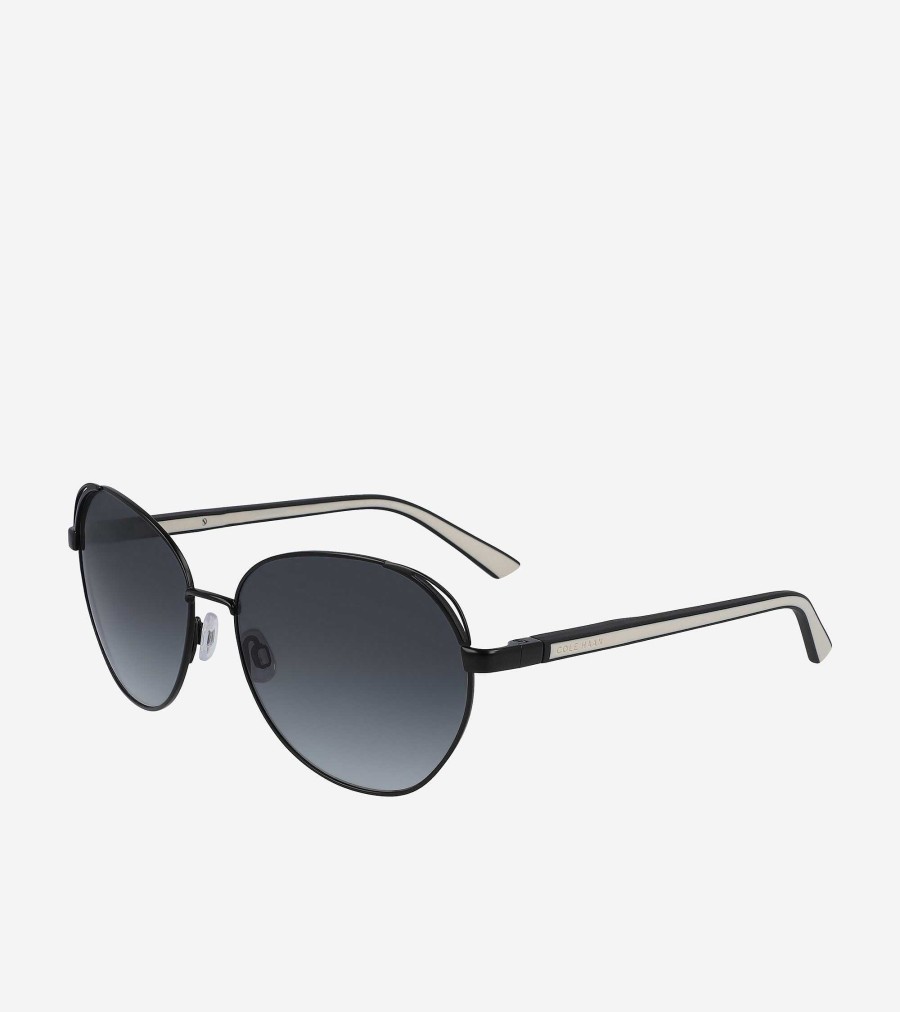 Women Cole Haan Sunglasses | Titanium Round Sunglasses Black