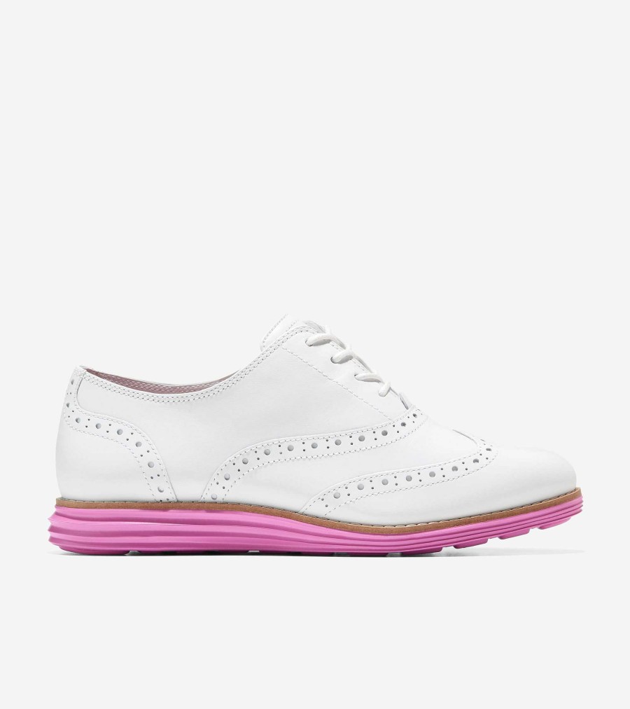 Women Cole Haan Oxfords | Women'S Riginalgrand Wingtip Oxfords Optic White-Cyclamen Pink