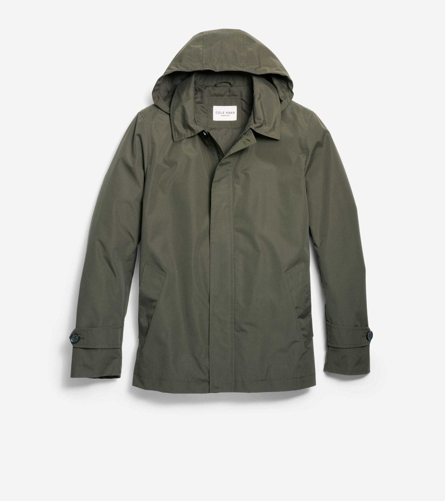 Men Cole Haan Coats & Jackets | Men'S Hooded Rain Jacket Olive