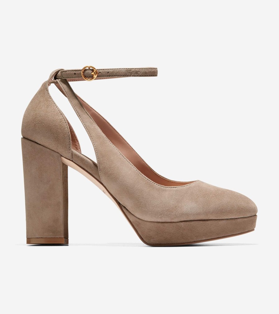 Women Cole Haan Pumps & Wedges | Women'S Remi Platform Ankle Strap Heel Irish Coffee Suede