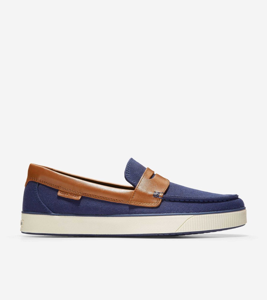 Men Cole Haan Loafers & Drivers | Men'S Nantucket Penny Loafer Navy Textile-Tan