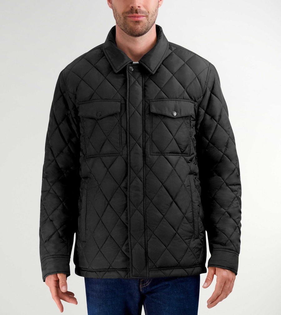 Men Cole Haan Coats & Jackets | Men'S Diamond Quilted Jacket Black