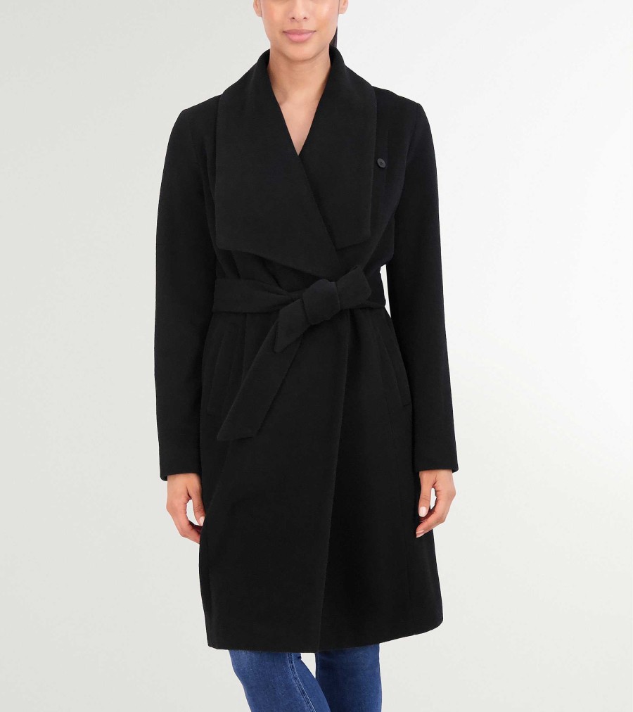 Women Cole Haan Jackets & Coats | Women'S Luxe Maxi Wrap Coat Black