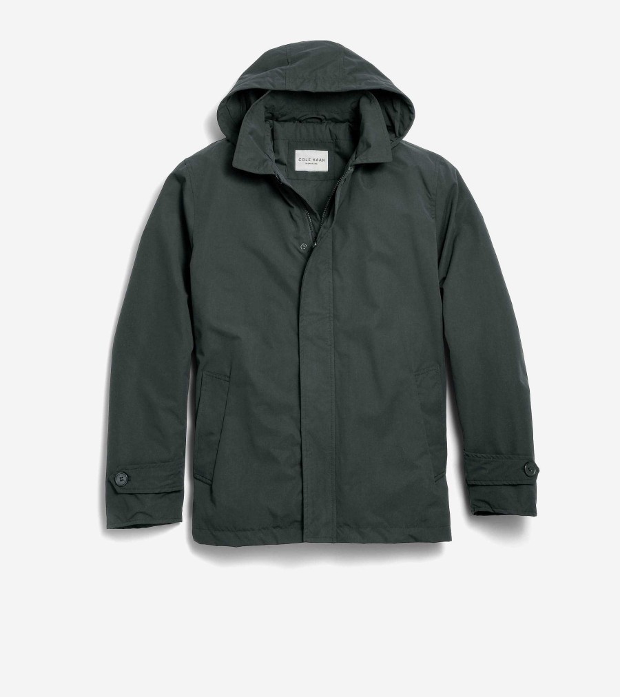 Men Cole Haan Coats & Jackets | Men'S Hooded Rain Jacket Black