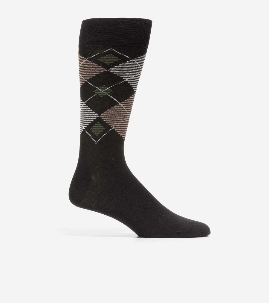 Men Cole Haan Socks | Men'S Striped Diamond Dress Crew Socks Black