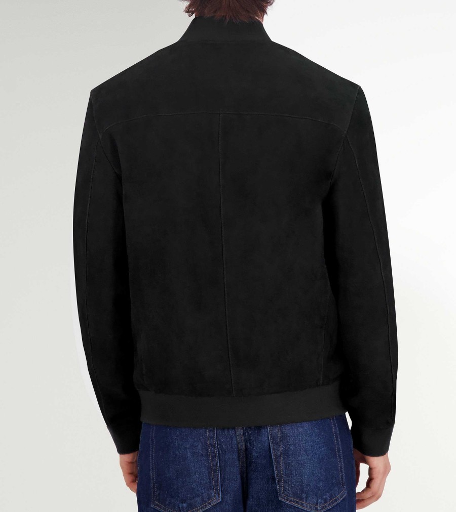 Men Cole Haan Coats & Jackets | Men'S Zip-Up Suede Jacket Black