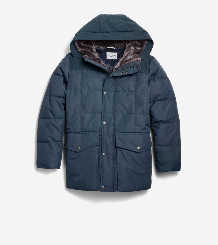 Men Cole Haan Coats & Jackets | Men'S Hooded Parka Navy