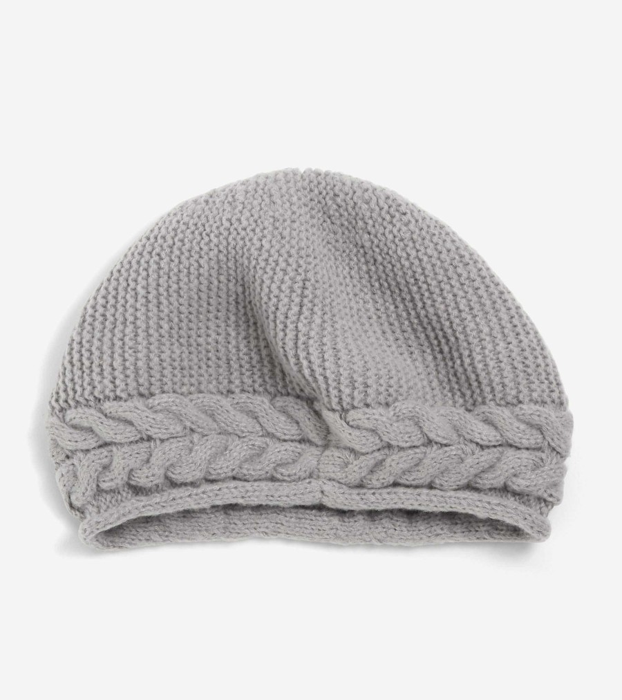 Women Cole Haan Hats, Gloves, & Scarves | Wishbone Cable Beret Light Grey Heather