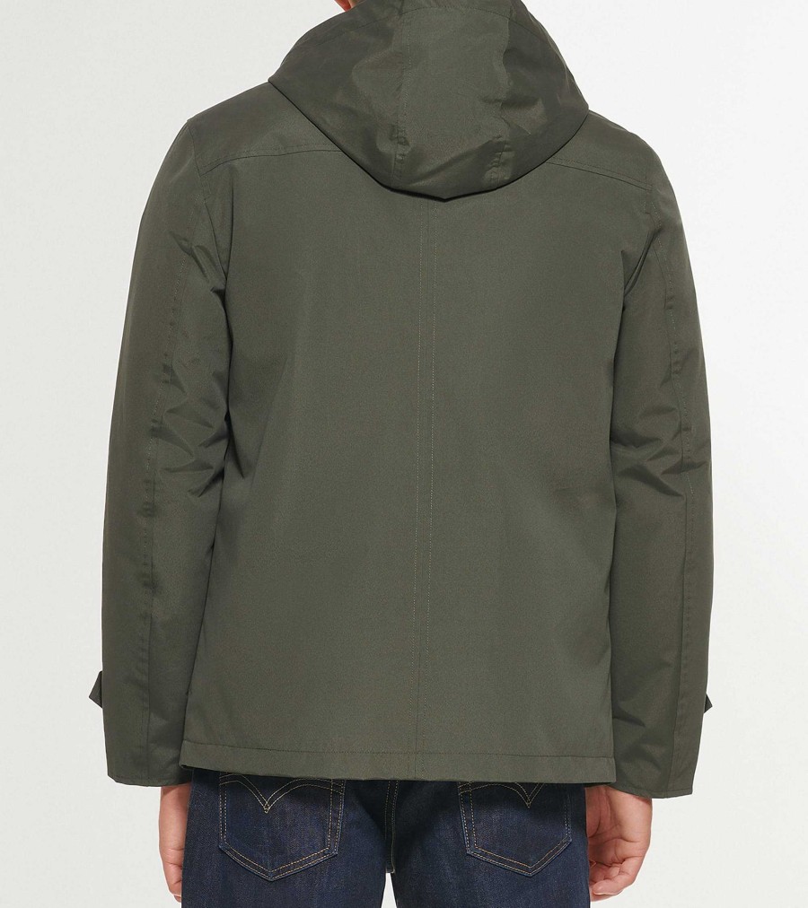 Men Cole Haan Coats & Jackets | Men'S Hooded Rain Jacket Olive