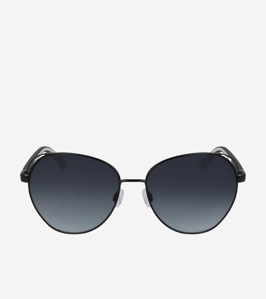 Women Cole Haan Sunglasses | Titanium Round Sunglasses Black