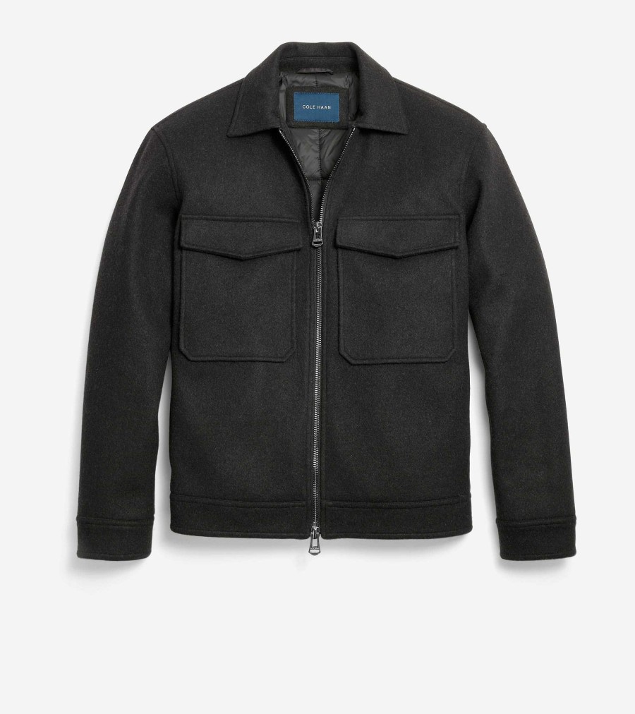 Men Cole Haan Coats & Jackets | Men'S Short Wool Jacket Black