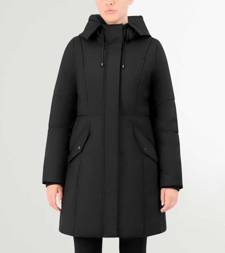 Women Cole Haan Jackets & Coats | Women'S Water Resistant Stretch Twill Parka Black