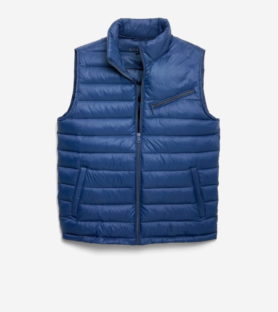 Men Cole Haan Coats & Jackets | Men'S Quilted Zip-Up Vest Navy