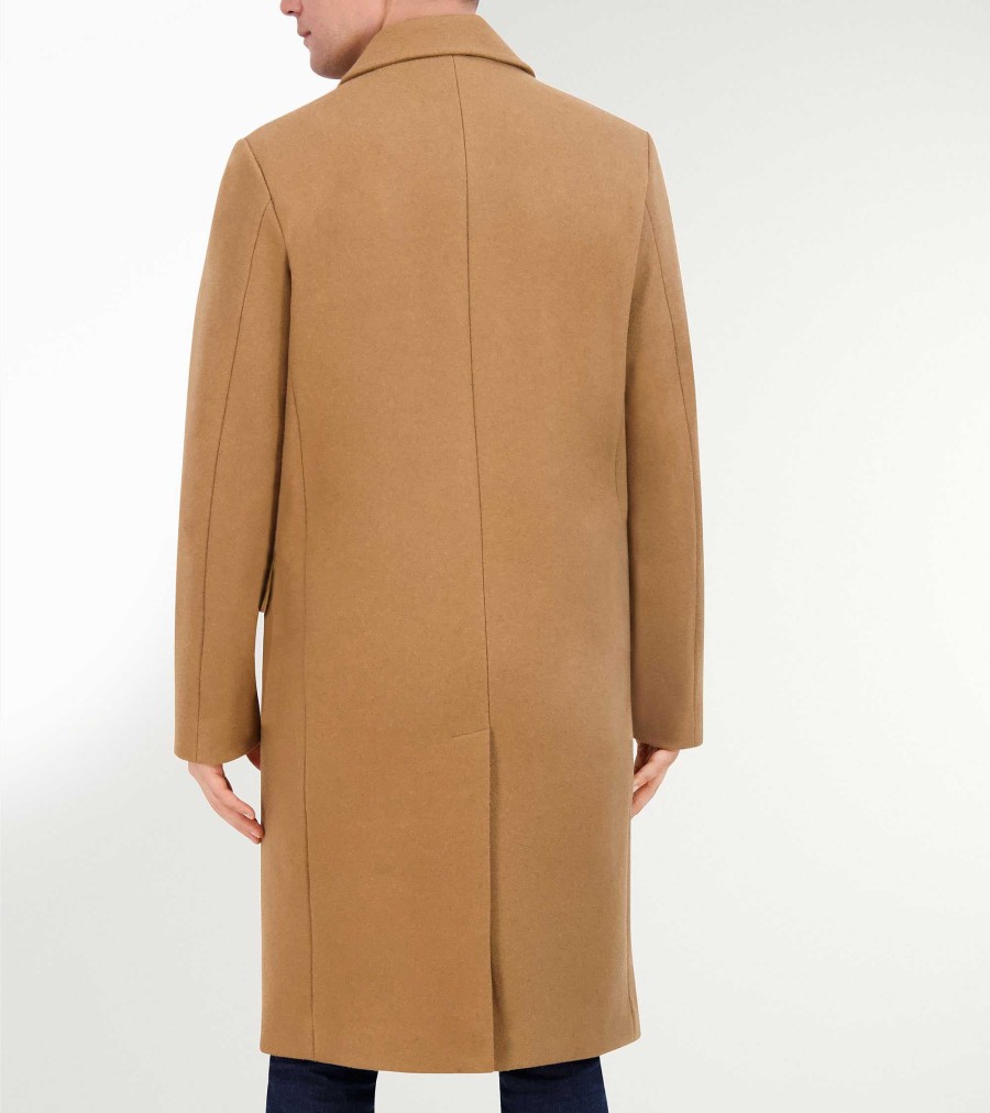 Men Cole Haan Coats & Jackets | Men'S Double Breasted Stretch Wool Coat Camel