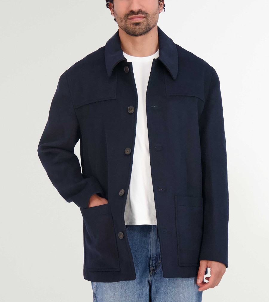 Men Cole Haan Coats & Jackets | Men'S Wool Patch Pocket Jacket Navy