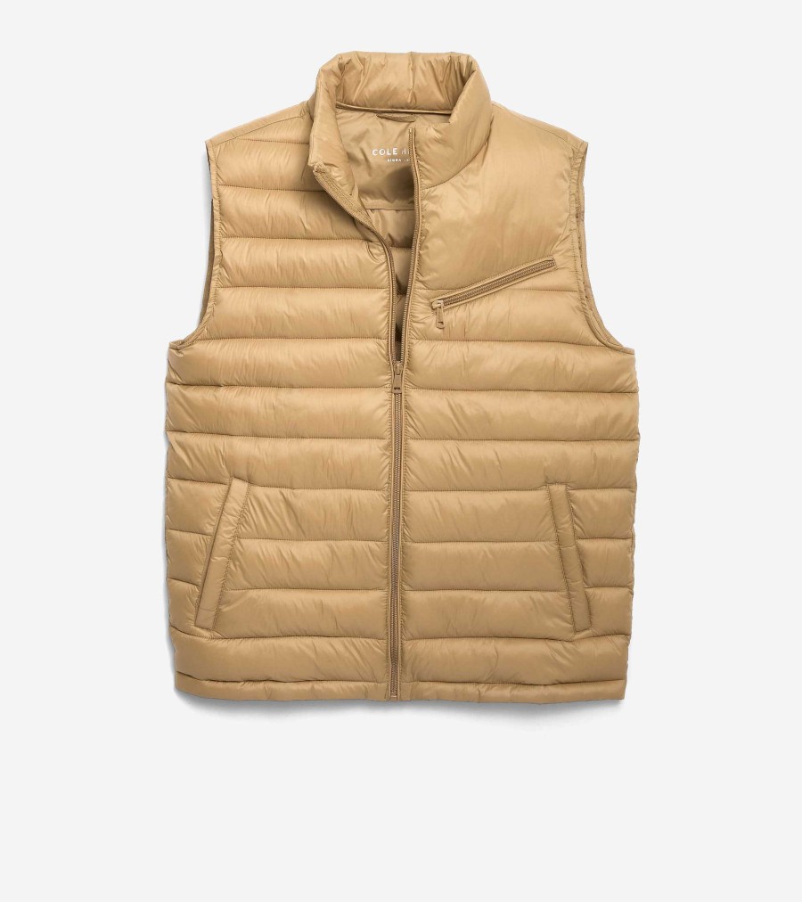 Men Cole Haan Coats & Jackets | Men'S Zip Front Quilted Vest Sand