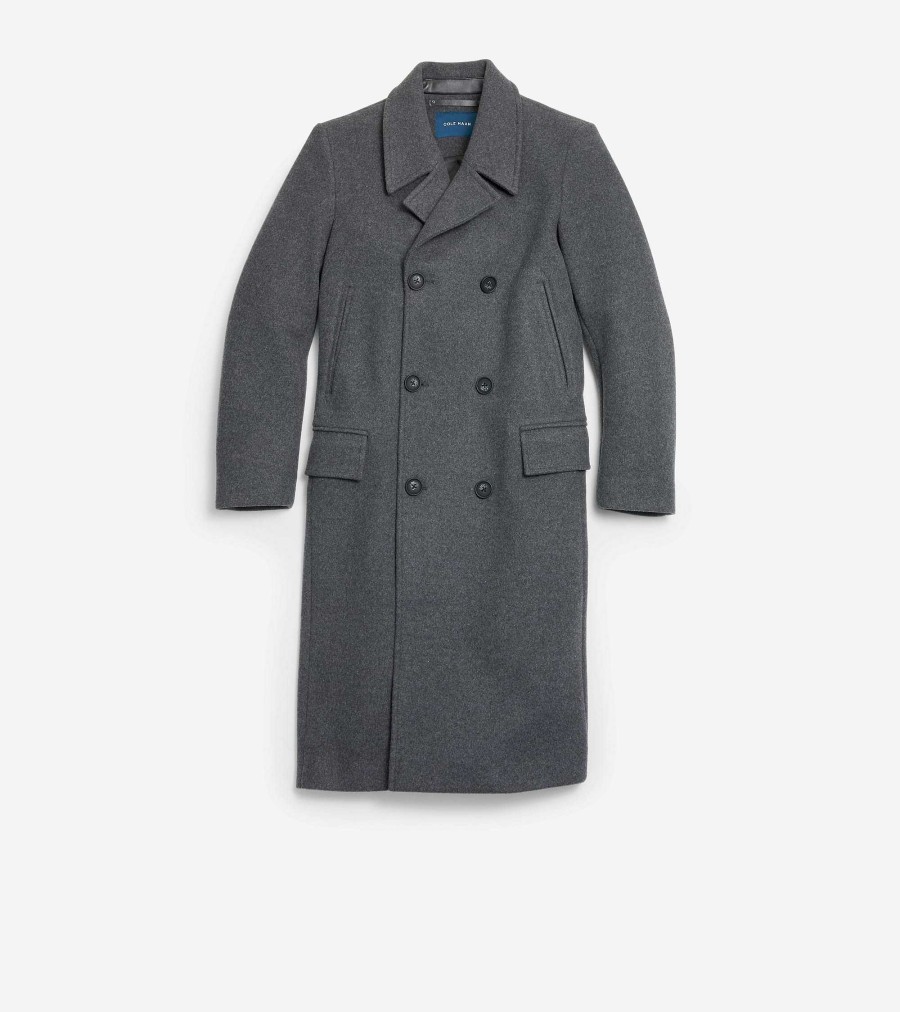 Men Cole Haan Coats & Jackets | Men'S Double Breasted Stretch Wool Coat Charcoal