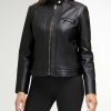 Women Cole Haan Jackets & Coats | Women'S Lambskin Leather Jacket Black