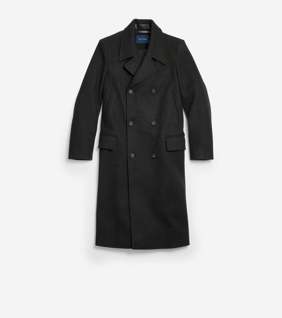 Men Cole Haan Coats & Jackets | Men'S Double Breasted Stretch Wool Coat Black