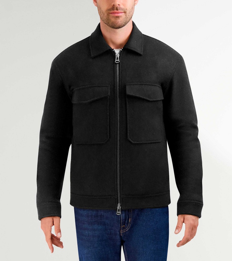 Men Cole Haan Coats & Jackets | Men'S Short Wool Jacket Black