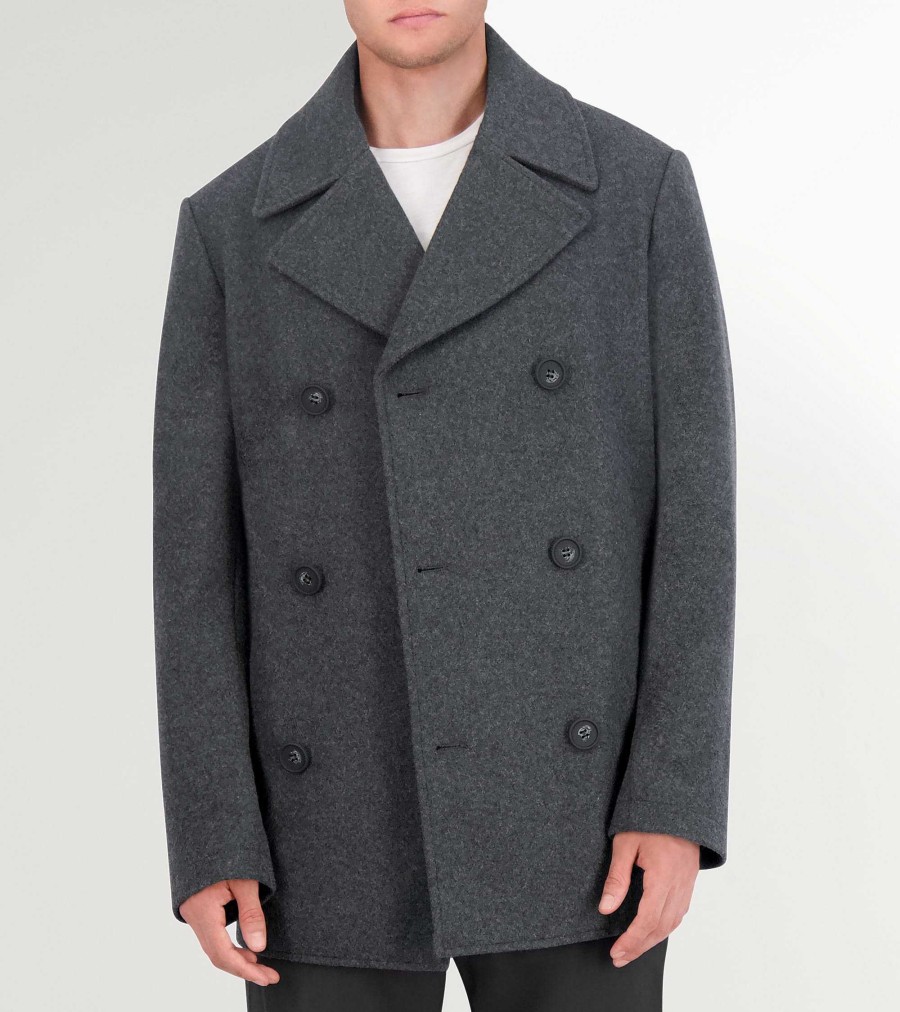 Men Cole Haan Coats & Jackets | Men'S Wool Peacoat Charcoal