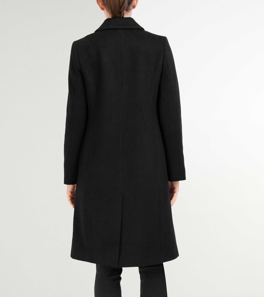 Women Cole Haan Jackets & Coats | Women'S Slick Wool Asymmetric Coat Black