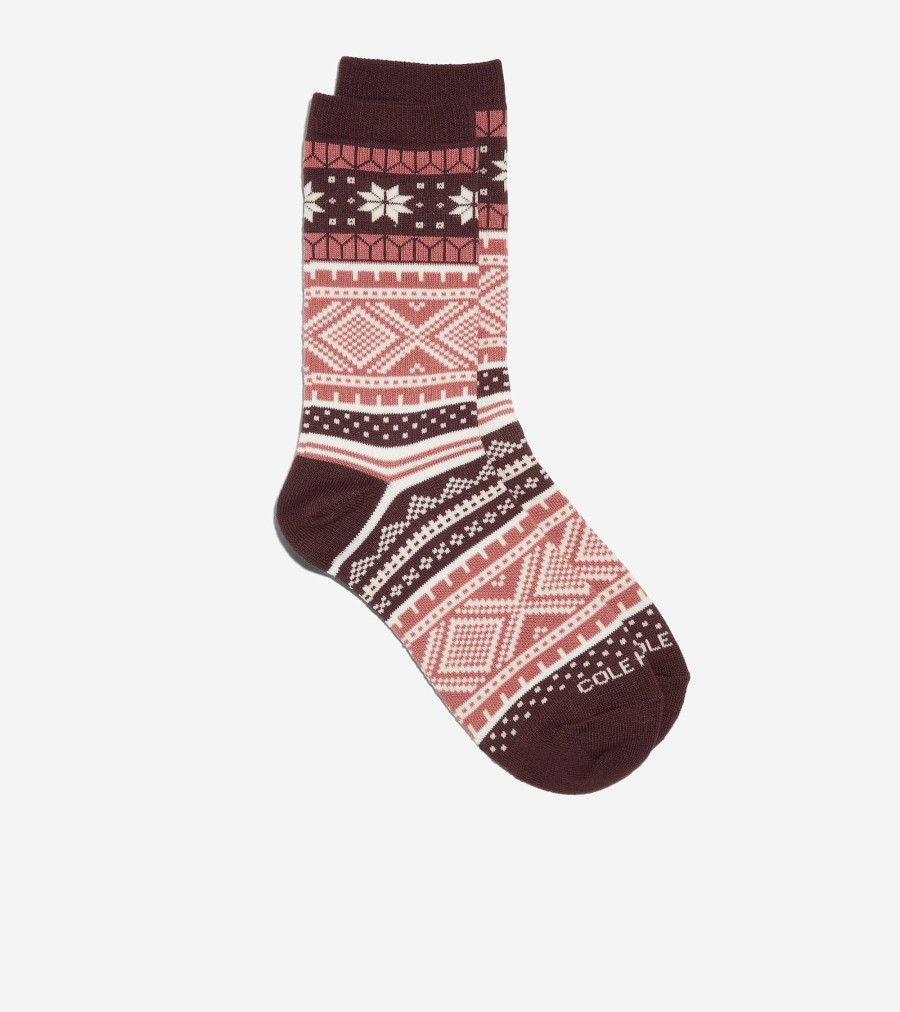 Women Cole Haan Socks | Fair Isle Crew Socks Wine