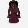 Women Cole Haan Jackets & Coats | Women'S Slick Wool Hooded Coat Bordeaux