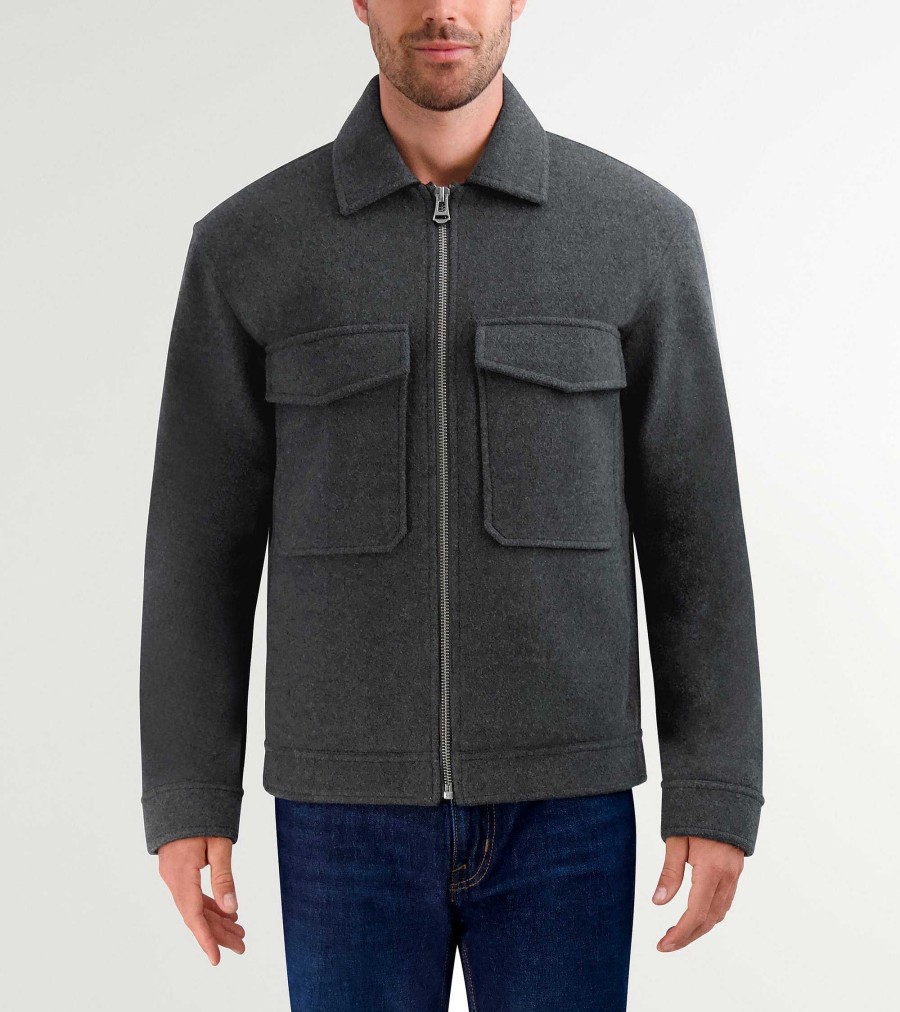 Men Cole Haan Coats & Jackets | Men'S Short Wool Jacket Charcoal