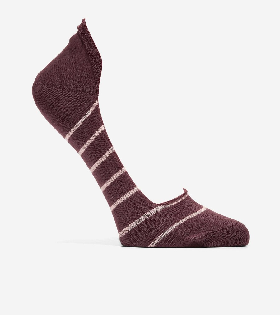 Women Cole Haan Socks | Women'S Striped Combed Cotton No Show Liners Burgundy