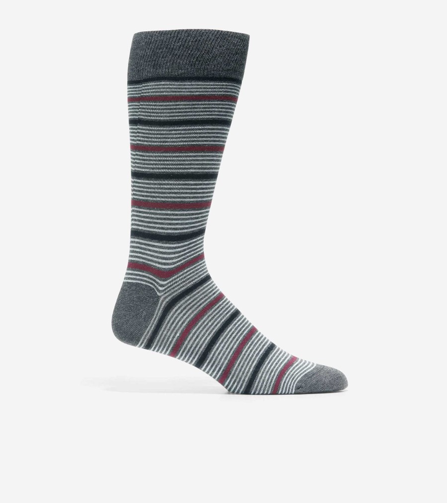 Men Cole Haan Socks | All Over Striped Dress Crew Socks Dark Grey Heather