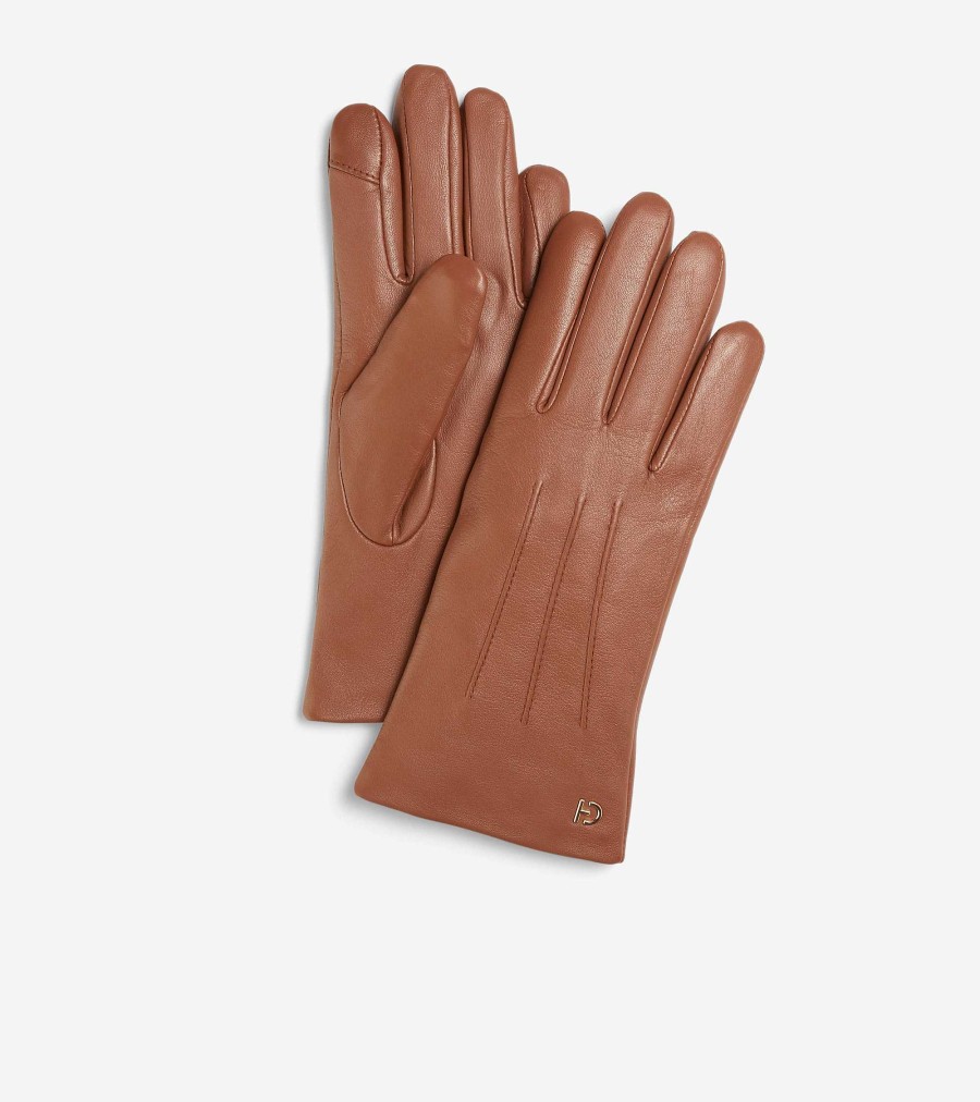 Women Cole Haan Hats, Gloves, & Scarves | Leather Tech Tip Glove British Tan