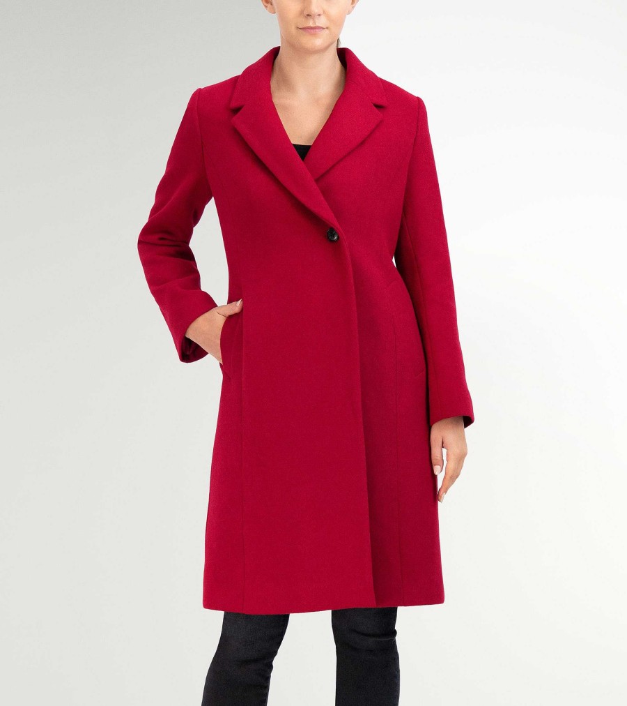 Women Cole Haan Jackets & Coats | Women'S Slick Wool Asymmetric Coat Red