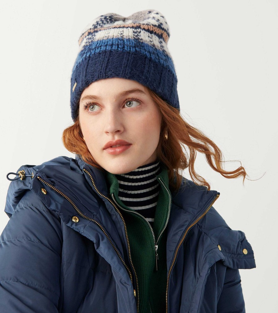 Women Cole Haan Hats, Gloves, & Scarves | Plaid Colorblock Hat Navy Multi