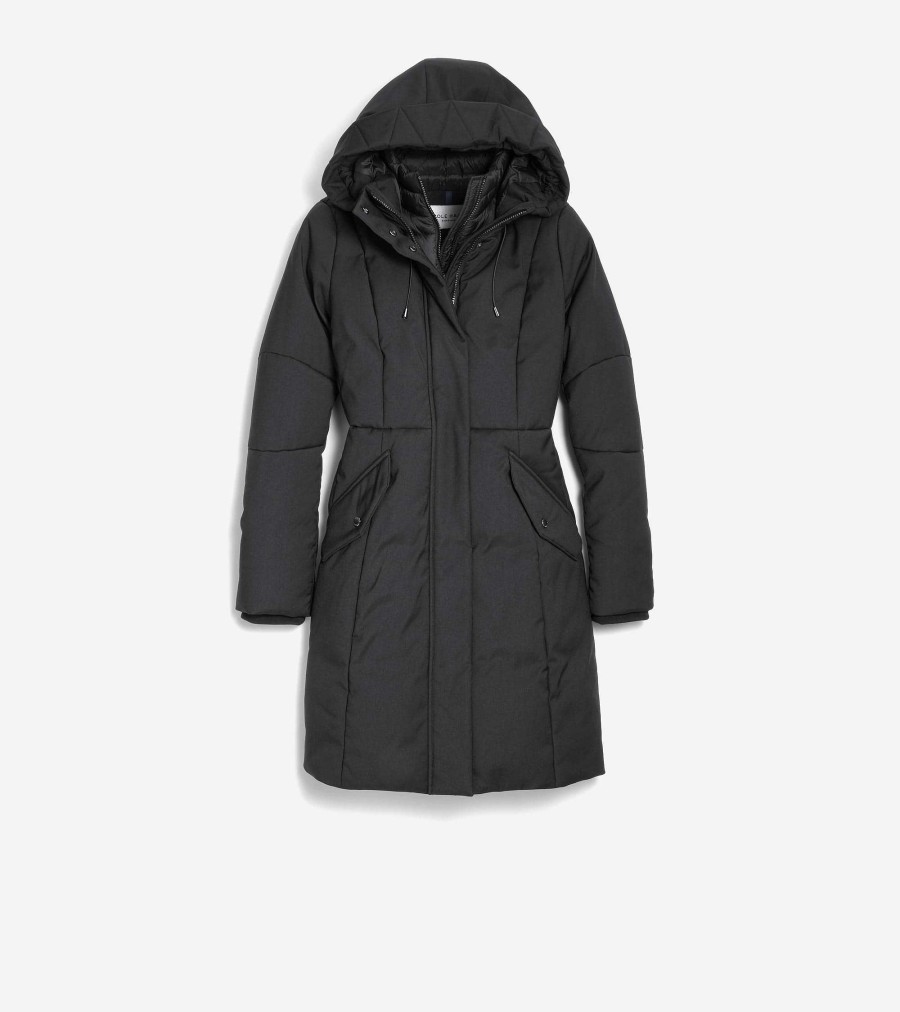 Women Cole Haan Jackets & Coats | Women'S Water Resistant Stretch Twill Parka Black