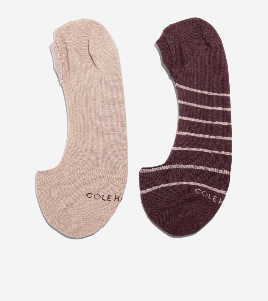 Women Cole Haan Socks | Women'S Striped Combed Cotton No Show Liners Burgundy